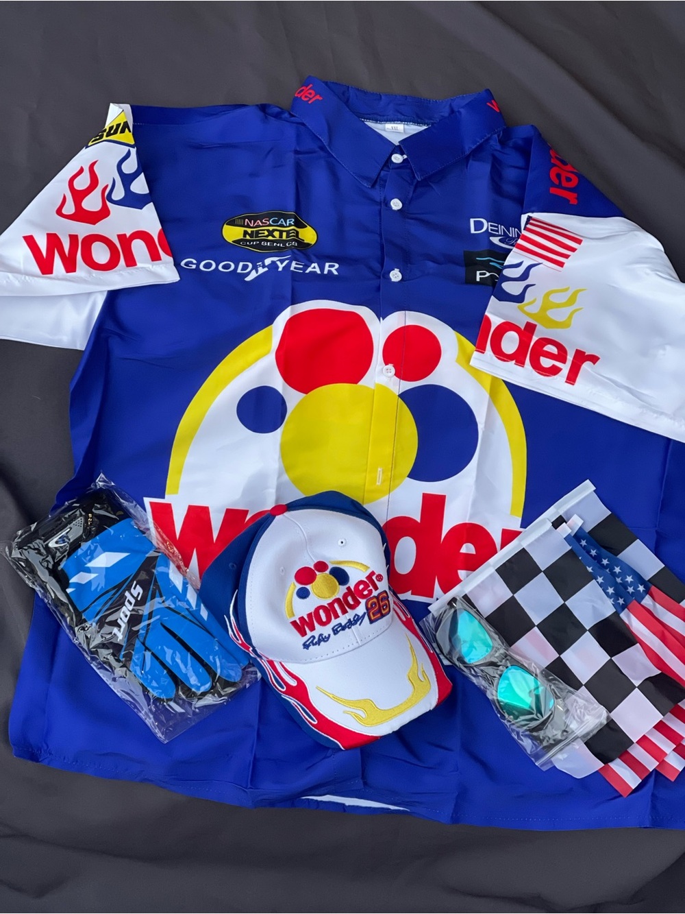 Ricky Bobby Talladega Nights Wonder Bread Race NASCAR XXL Cosplay 6 pcs Set